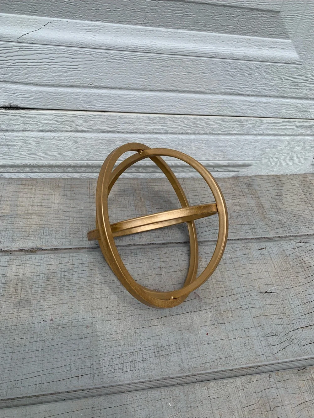 Gold Metal 3-Ring Interlocking Geometric Armillary Sphere Tabletop Decor Orb 9.5